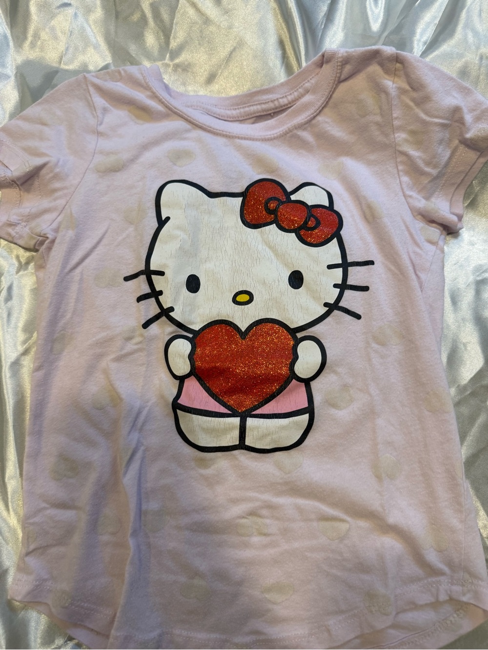 Hello Kitty Light Pink Short-Sleeve Tee with Glitter Red Heart